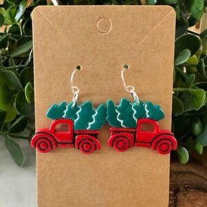 Festive Red and Green Truck Earrings